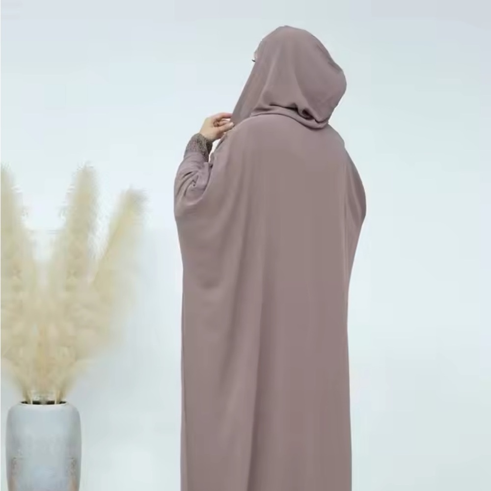 Taro color double hooded abaya dress size large
